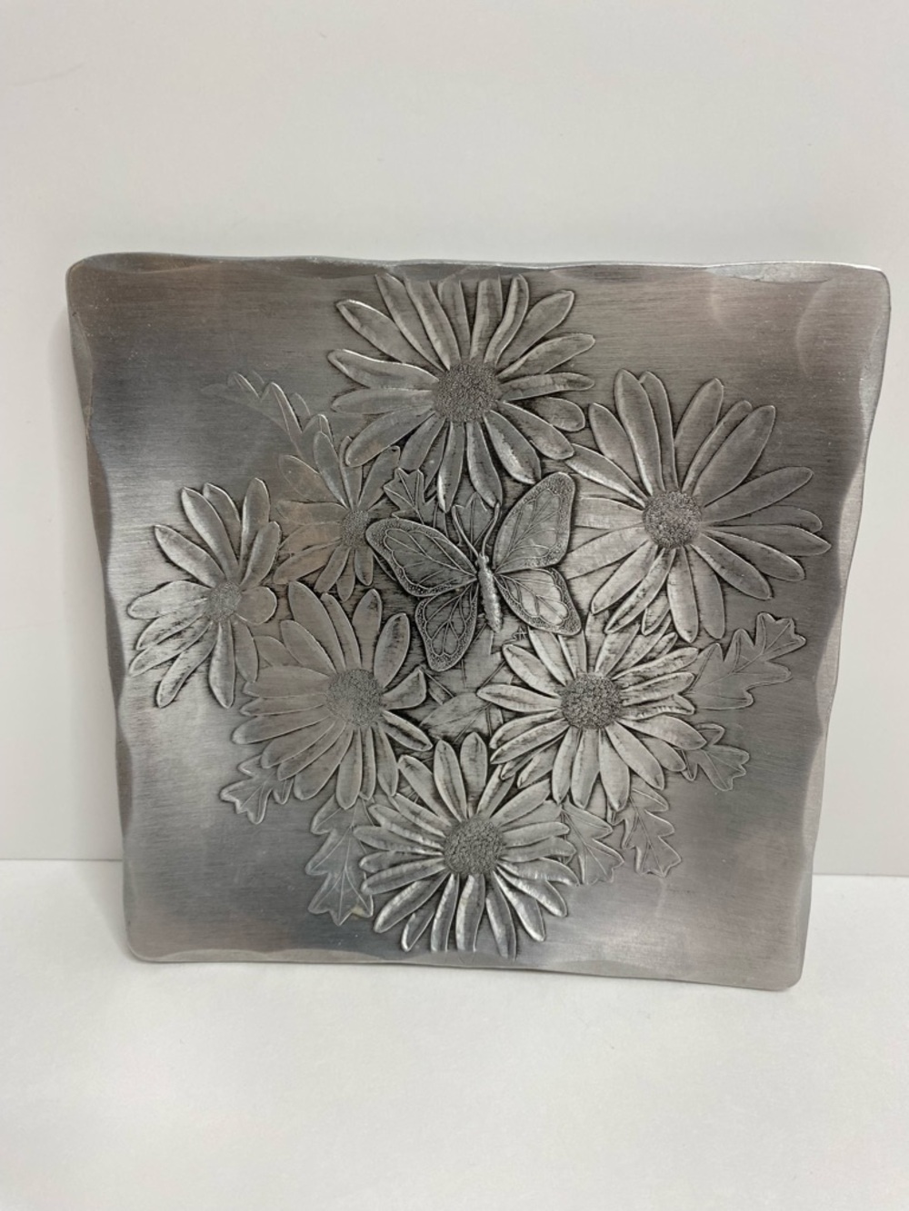 Vintage Wendell August Forged Aluminum SquareTray Hand Hammered Floral Butterfly